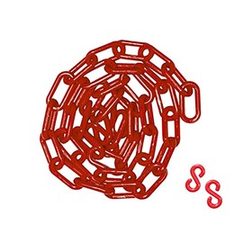 HATOOLHA® Plastic Link Chain, Plastic Safety Chain Barrier Road Warning Block Traffic Lock Chain with 2 S-Hooks (2m, Red)