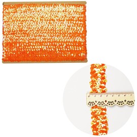 Length10 Yards，Wide 1.1 Inch Orange Elastic Sequin Ribbon Trim for Sewing Dress Dance Costumes Headband (Orange/AB-30mm)