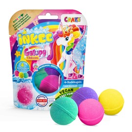 INKEE Galupy Unicorn 4 Bath Bombs for Children, Unicorn Bath Bombs 4 x 50 g, Bubblegum Aroma & Jojoba Oil