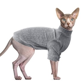 Idepet Sphynx Hairless Cats Sweater Shirt Kitten Soft Puppy Clothes Pullover Cute Cat Pajamas Jumpsuit Cotton Apparel Pet Winter Turtleneck for Cats and Teacup Chihuahua Small Dogs(Gray,S)