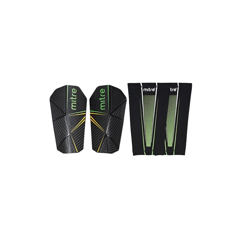 Mitre Unisex Delta Slip Pro Shin Pads, Black/Green/Yellow, M UK