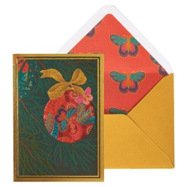 NIQUEA.D Christmas Card, Butterfly Ornament, Includes a Holiday Sentiment and Coordinating Envelope (NCC-0018), multicolored, 5" x 7"