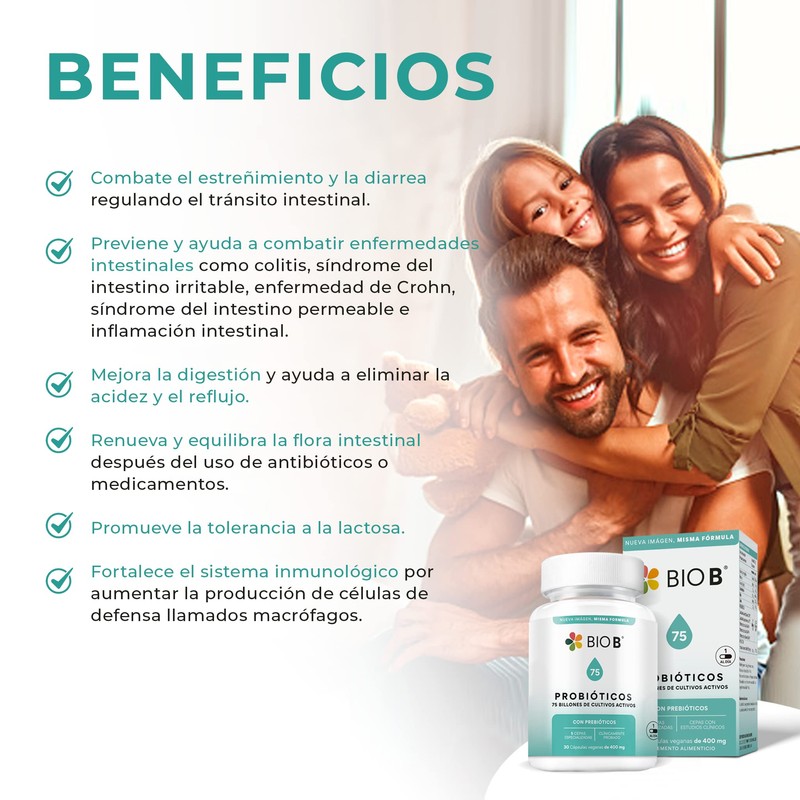 BIO B | Probióticos 75 billones UFC + prebióticos |