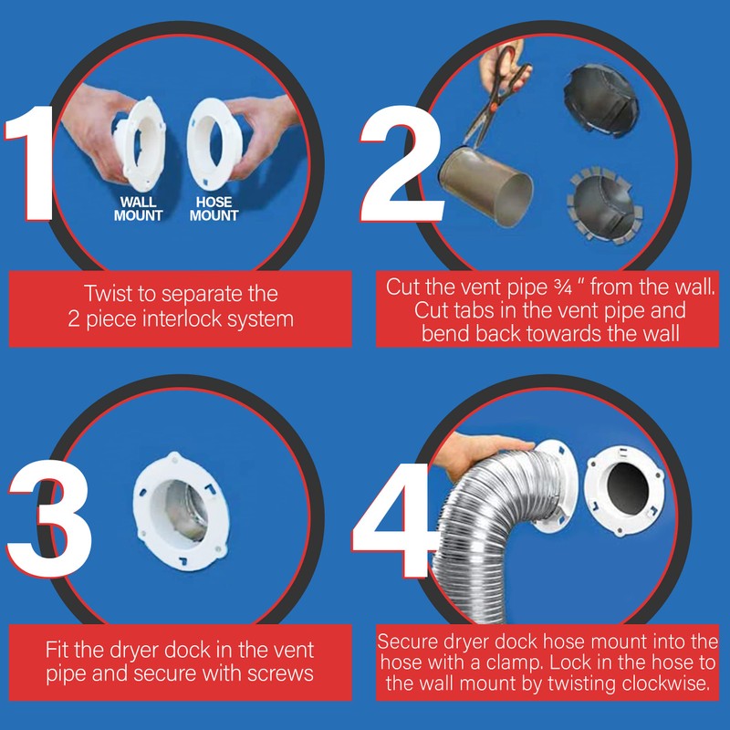 Dryer Dock Dryer Vent 6" for 4" Tubes, White