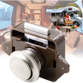 Push Button Latch Catch Keyless Door Lock Cupboard Drawer Door Motorhome Caravan Cabinet Latch Knob Knobs Horsebox Locks Campervan Furniture Keyless Tool for Boat RV Motor (Brown)