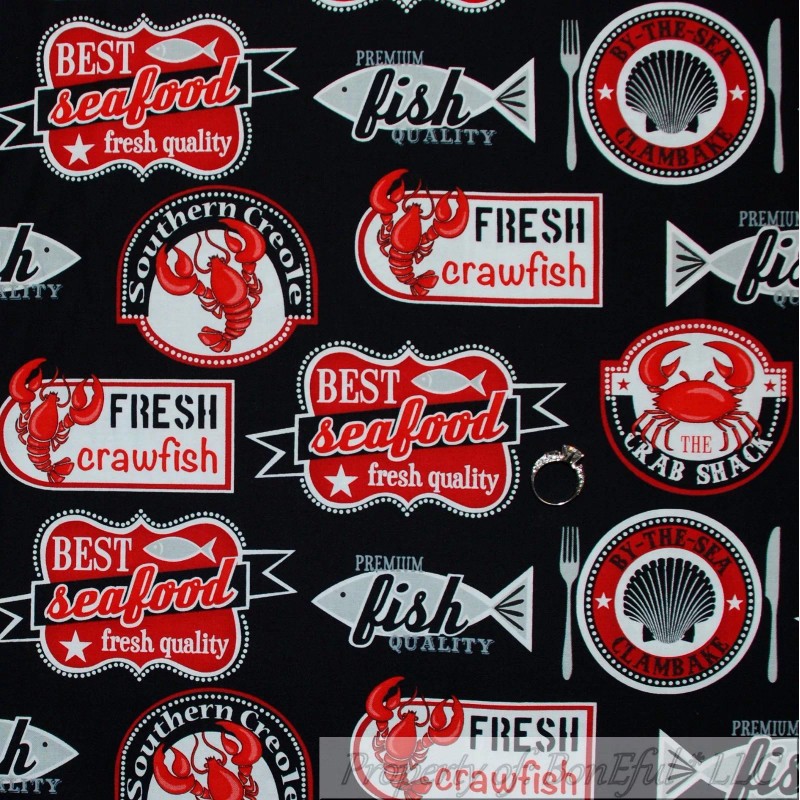 Benartex BonEful Fabric FQ Cotton Quit Red Lobster Seafood Crab