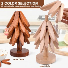 Wooden Trivets for Hot Dishes， Tree Shape Trivet Set,Trivets for Hot Dishes - 4 Wooden Trivets + 1 Stand stored Like a Christmas Tree (Walnut Wood) (Walnut Wood)