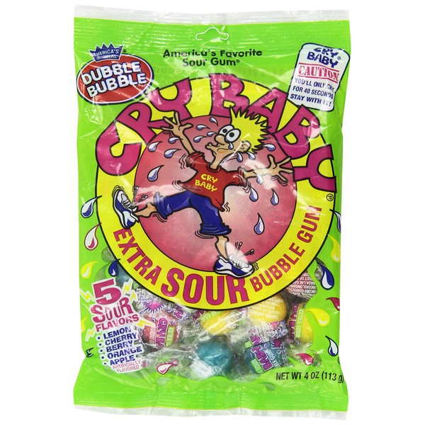 Cry Baby Extra Sour Bubble Gum (4 oz Bags) 3 Pack