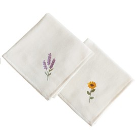 Imabari Towel, Handkerchief, Flower Iroha Stitch, 9.8 x 9.8 inches (25 x 25 cm), Retirement, Celebration, Return, Home Celebration, Gift, 100% Cotton, Gauze (2D: Lavender & Sunflower), 2D: Lavender &