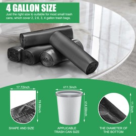 500 Count 4 Gallon Small Trash Bags Colored Bathroom Garbage Bags Small Thick Basket Plastic Trash Can Liners for Home Bedroom Office and Car, 5 Colors(Black)