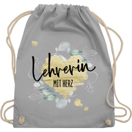 Shirtracer - School teacher gift - teacher with heart - gym bag and fabric bag made of cotton, 1 Light Grey, Einheitsgröße