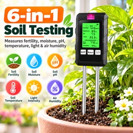 6-in-1 Digital Soil Tester for Indoor & Outdoor Plants – pH, Moisture, Fertility, Temperature, Humidity & Light Monitor