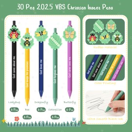 TaoBary 30 Pcs Christian Ballpoint Pens Dragonfly Butterfly Bee Caterpillar Ladybug Black Gel Pens with Inspirational Bible Verse Religious Sunday School Gift for Operation Christmas Church Group