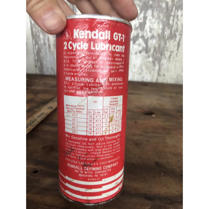 Kendall Vintage KENDALL 2-Cycle Lubricant Motor Oil GT-1 Unopened 16oz