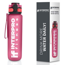 Interpro Fitness Water Bottle with Measurement Scale - 1L BPA-Free Tritan Plastic, Leakproof Gym Bottle with Flip Top Lid & Fruit Infuser Strainer - Ideal for Gym, Yoga, Running & Outdoor Adventures
