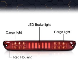PIT66 LED Bar 3rd Third Brake Light Compatible with Colorado/Canyon 2004-2012 High Mount Stop Light I Type Rear Tail Cargo Lamps Red Lens Chrome Housing