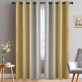 Yakamok Beige and Greyish White Ombre Curtains, Room Darkening Gradient Color Curtains for Bedroom, Light Blocking Thermal Insulated Window Drapes for Living Room(2 Panels, 52x84 Inch)