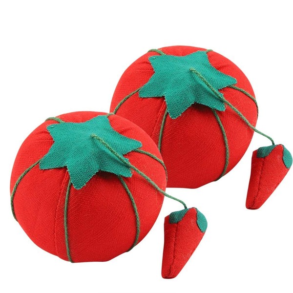 TOPINCN 2Pcs/Set Pin Cushion Cute Tomato Ball Shape Wrist Band Handle Needle Pincushion Decorative
