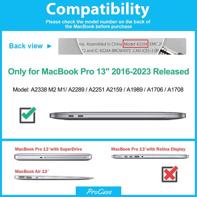 ProCase Funda para MacBook Pro 13" 2022 2020 A2338 A2289