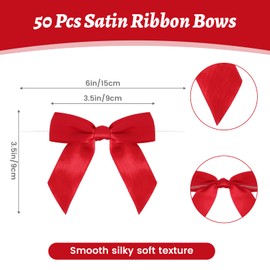 50 Pack Red Twist Tie Bows, 3.5" Satin Ribbon Mini Red Bows for Tying Up Packages Gifts Wrapping,Crafts Package,Bakery Candy Bags,Party Favors, Wedding,Baby Shower Decorations