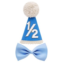 1 Stück Halbjähriger Blauer Hut Und 1 Stück Fliege, Geburtstagskegelhut, Geburtstagshut, Geburtstagsdekorationen, Partyvorräte.