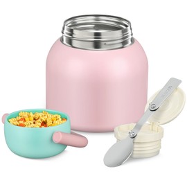 17oz Thermo for Hot Food Kids Insulated Food Jar with Spoon,Thermo Hot Food Lunch Container, Width Mouth Stainless Steel Lunch Box for Kids, Pink