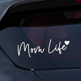Besby 2pcs Mom Life Car Decal - 7'' x 2" Cute Heart Bumper Sticker, Die Cut Stickers, White, Premium Quality Rainproof, for Women Car Truck Van Laptop Window
