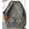 Aspersio Men's Elbow Patch, Loose Knit, Round Neck, Sweater, Long