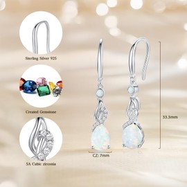 FANCIME Opal Earrings with Pear Dangle Drop Pendent 925 Sterling Silver October Birthstone Earrings Fine Jewelry Birthday Gifts for Women