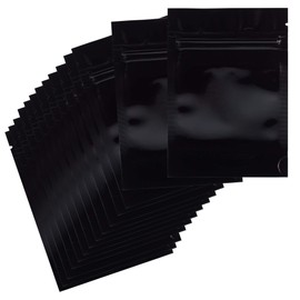Mylar Style Barrier Bags – Zipper w/Heat Seal – 100 Bags (Gloss Black / Gloss Black, 1/8 Ounce - 3.62″x5″x1.5″)