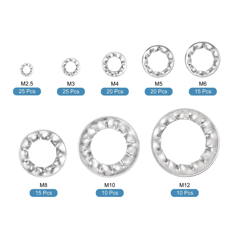 uxcell 140Pcs Internal Tooth Washers Assortment Kit, 304 Stainless Steel