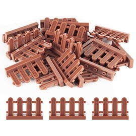 HIMIRICH Fence Building Block Set, 20 Pieces Toy Fence Accessories for Garden Trees/Flowers/Farm Animals, Compatible with Classic Bricks (Brown)