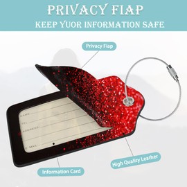 Red 2 Pack Luggage Tag for Suitcases Red Black Glitter PU Leather Bag Travel Suitcase ID Identifier Baggage Tags for Women Men Travel