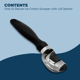 CULINARY PRO Deluxe Ice Cream Scoop with Soft Grip Handle & Lid Opener, Stainless Steel & BPA Free Heavy Duty Scooper Tool for Kitchen - Black