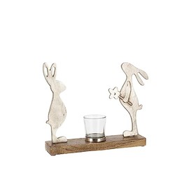 Tea Light Holder Rabbit Mango Tree Metal Silver Natural