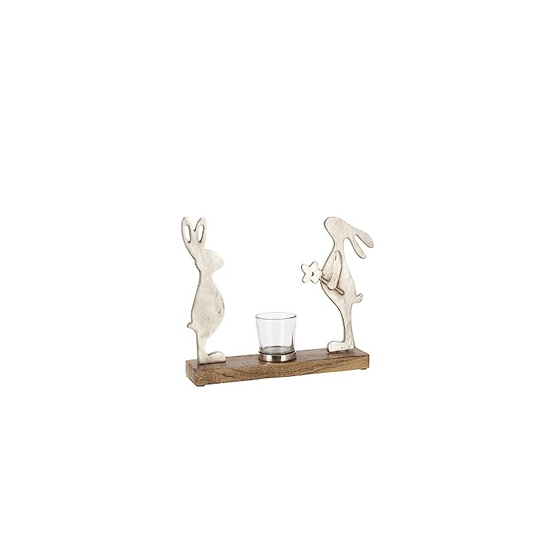 Tea Light Holder Rabbit Mango Tree Metal Silver Natural