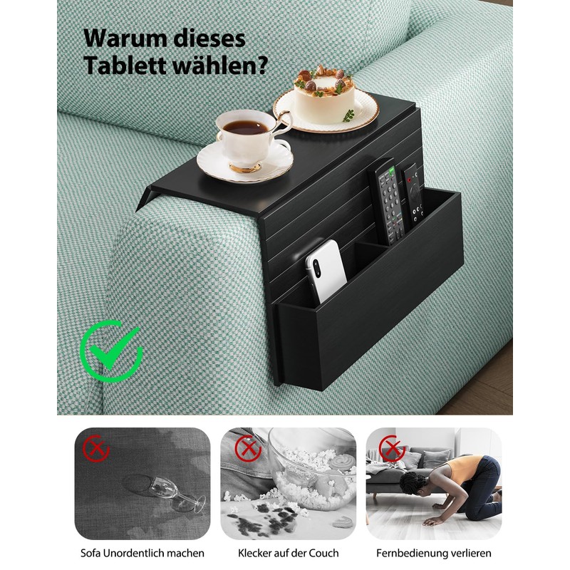 Funkup Sofa Tray Armrest with Drink Holder & Compartments, Foldable