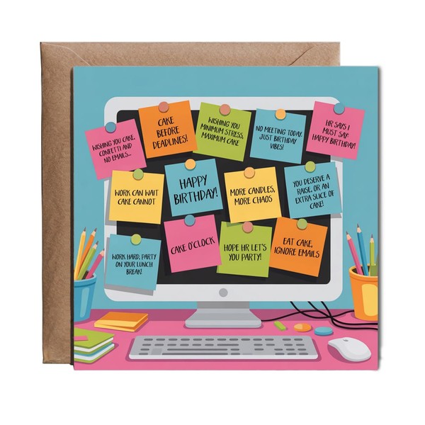 Hippowarehouse Happy Birthday colleague post it notes Personalised Card. 15cm