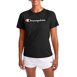 Champion womens Classic Tee, Script Logo T Shirt, Black-y08113, Large US