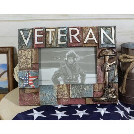 Military Patriotic USA Star Veteran Helmet Rifle And Boot 6"X4" Picture Frame