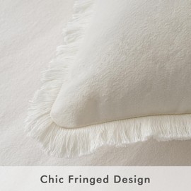 MIULEE Throw Pillow Covers 20x20 Set of 2 Cream Pillow Covers with Fringe Chic Cotton Decorative Pillows Square Cushion Covers Farmhouse Boho Decor for Sofa Couch Bed Living Room