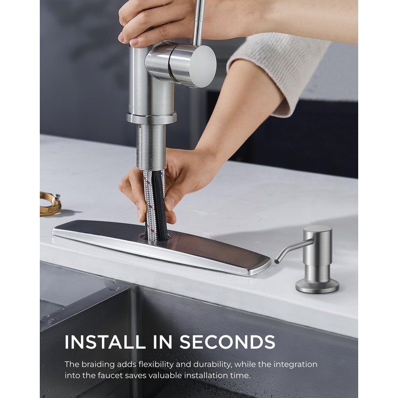 FORIOUS Kitchen Faucet with Soap Dispenser, Brushed Nickel, Single Handle