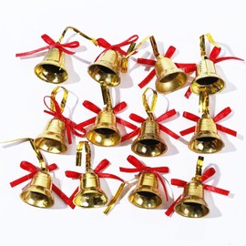 Gold Bells, Yiyifor Pack of 36 Christmas Tree Bells Pendants with Bow for Christmas Crafts and Decorations Christmas Decoration (Golden)