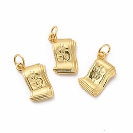 Ipotkitt 10 Pcs Gold Brass Dollar Charms Metal Money Charms 18K Gold Plated Bill Charms for DIY Present Keychain Necklace Earring Bag Lanyard Jewelry Making
