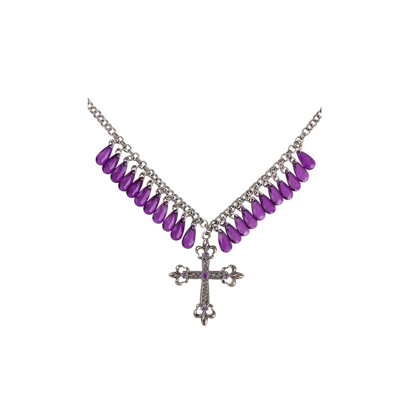 Widmann 75134 Gothic Cross Necklace with Jupiter Drops, Violet/Lilac