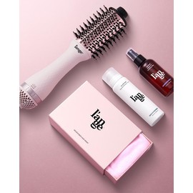 NEW! L’ange Blow All Out Value Set - Le Volume 2-in-1 Titanium Brush Dryer, Hair Wrap Towel Gentle Microfiber, Glass Hair Thermal Blowout Primer, Managé:_Black_75mm_Blush