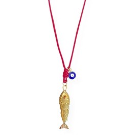 happymaker - Sommer Kette Frauen, rotes Band mit beweglichen Fisch Anh√§nger und b√∂ses Auge, Lange Stoffkette mit Anh√§nger, handmade in Deutschland