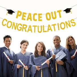 LanttAotte Peace Out Congratulations Graduation Decorations Glittery Gold Congrats Grad Banner for Class of 2025 Classroom Party Decor
