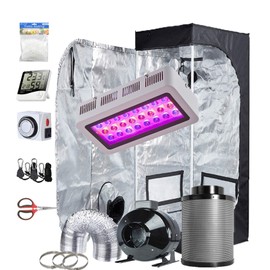 TopoGrow Grow Tent Complete Kit 300W LED Grow Light Full-Spectrum Indoor Hydroponics 24"X24"X48" Grow Tent 4" Ventilation Kit with Hangers,Hygrometer, Shear, Timer,Trellis Netting 2'X2' Setup