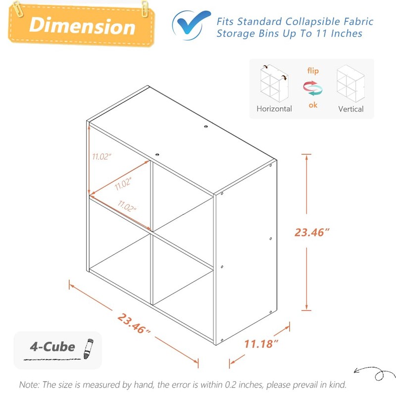 NELYE 4 Cube Organizer Bookcase - Fabric Storage Bins Container,